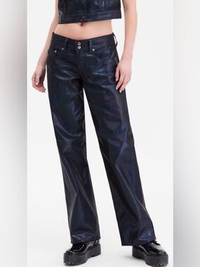 NWT Levi's Superlow Coated Loose Low Rise Straight-Leg Jeans Luminous Night Sz32